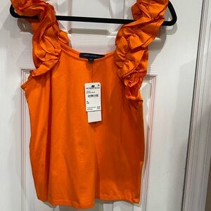 French Connection Bright Orange Ruffle Top